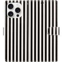 Preklopna futrola s prugama za iPhone 16 Pro Max - crno-bijela