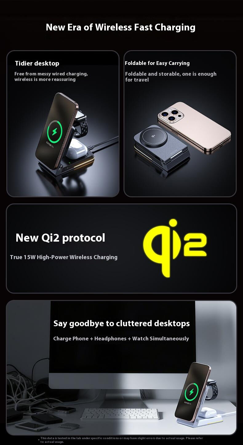 WEKOME WP-U180 Qi2 3u1 sklopivi magnetski bežični stalak za iPhone / Apple Watch / AirPods - 15W - sivi