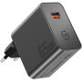 ESSAGER ES-CD65 GaN punjač za mobitel za brzo punjenje s priključcima USB-C / USB-A - 65W - tamno sivi