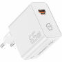 ESSAGER ES-CD65 GaN punjač za mobitel za brzo punjenje s priključcima USB-C / USB-A - 65W - bijeli