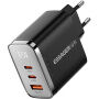 ESSAGER ES-CD64 GaN Punjač za mobitel za brzo punjenje sa zaslonom i portovima 2x USB-C / USB-A - 65W - crni
