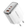 ESSAGER ES-CD64 GaN punjač za mobitel za brzo punjenje sa zaslonom i priključcima 2x USB-C / USB-A - 65W - bijeli