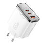 ESSAGER ES-CD64 GaN punjač za mobitel za brzo punjenje sa zaslonom i priključcima 2x USB-C / USB-A - 65W - bijeli