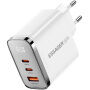 ESSAGER ES-CD64 GaN punjač za mobitel za brzo punjenje sa zaslonom i priključcima 2x USB-C / USB-A - 65W - bijeli