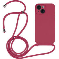 Silikonski etui s uzicom za iPhone 15 - malina