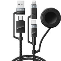 ESSAGER 3u1 univerzalni pleteni kabel za punjenje i prijenos podataka - USB-C / USB-A na magnetski pak / USB-C / Lightning - 1 m - crni