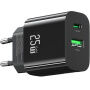 USAMS CC315 GaN punjač za mobitel za brzo punjenje s priključcima USB-C / USB-A - 25W - crni