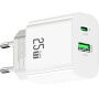 USAMS CC315 GaN punjač za mobitel za brzo punjenje s portovima USB-C / USB-A - 25W - bijeli