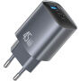 USAMS CC290 GaN punjač za mobitel za brzo punjenje s priključcima USB-C / USB-A - 45W - sivi