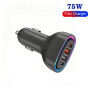 P54 set auto punjača s portovima 2x USB-C / 2x USB-A i USB-C na USB-C kabela - 75W - 1 m - crni