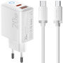 ESSAGER ES-CD55 set punjača za mobitel s priključcima USB-C / USB-A i kabela USB-C na USB-C - 20W - 1 m - bijela