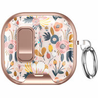 Torbica s cvjetnim uzorkom, kopčom i karabinerom za AirPods 4 / 5 - ružičasto-zlatna