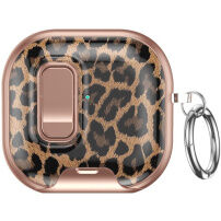 Futrola s leopard uzorkom, kopčom i karabinerom za AirPods 4 / 5 - smeđa