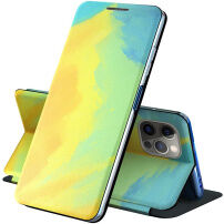 Zaštitna flip futrola s uzorkom vodenih boja pro iPhone 13 Pro Max - žuti