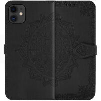 Flip futrola s reljefom mandale i ornamenata za iPhone 11 - crna