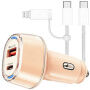 P78 set auto punjača s portovima USB-C / USB-A i kabela USB-C na USB-C / Lightning - 55W - 1 m - ružičasta