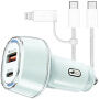 P78 set auto punjača s USB-C / USB-A priključcima i USB-C na USB-C / Lightning kabela - 55W - 1 m - mentol