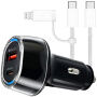 P78 set auto punjača s portovima USB-C / USB-A i kabela USB-C na USB-C / Lightning - 55W - 1 m - crni