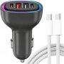 P54 set auto punjača s portovima 2x USB-C / 2x USB-A i USB-C na USB-C kabela - 75W - 1 m - crni