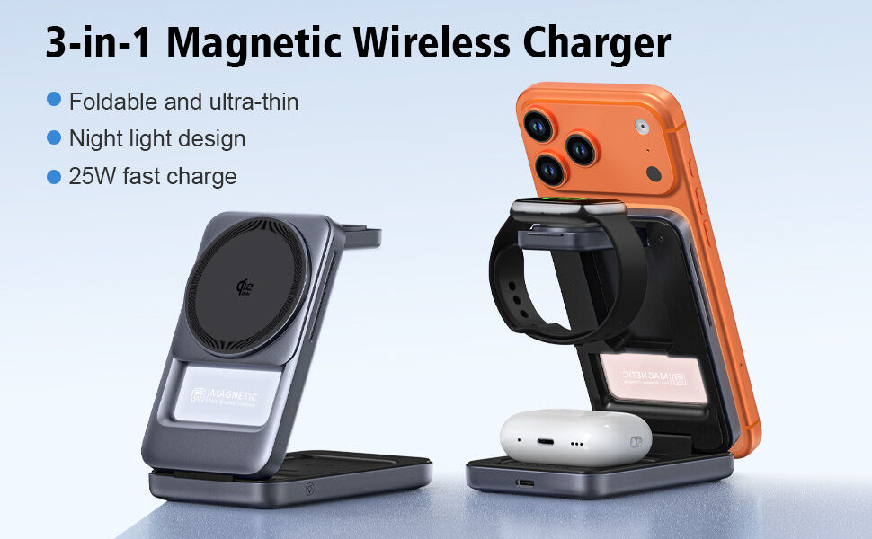 Q29 Qi2.2 3v1 sklopivi magnetni bežični stalak za iPhone / Apple Watch / AirPods - 25W - bijeli