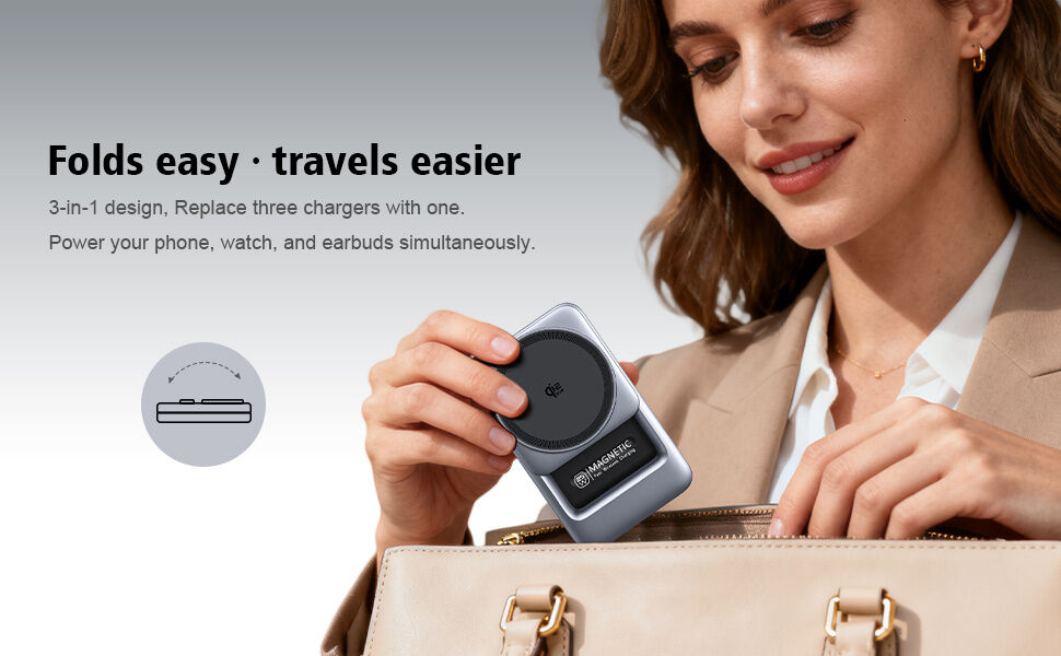 Q29 Qi2.2 3v1 sklopivi magnetni bežični stalak za iPhone / Apple Watch / AirPods - 25W - bijeli