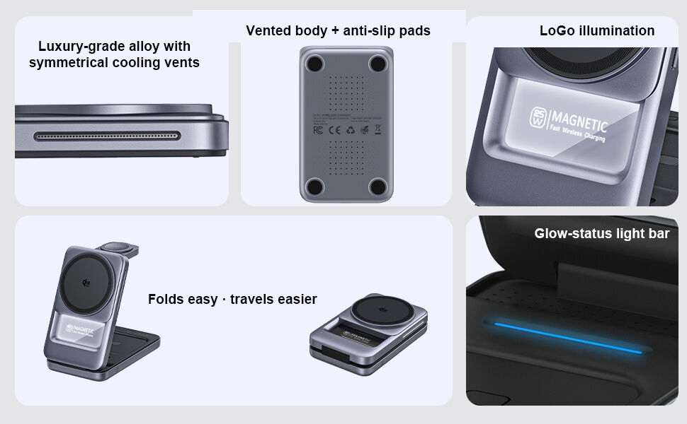 Q29 Qi2.2 3v1 sklopivi magnetni Bežična Stalak za iPhone / Apple Watch / AirPods - 25W - sivi