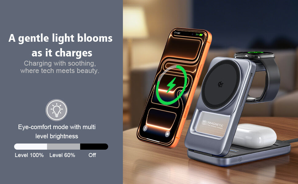 Q29 Qi2.2 3v1 sklopivi magnetni Bežična Stalak za iPhone / Apple Watch / AirPods - 25W - sivi