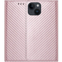 Preklopni etui s uzorkom od karbonskih vlakana za iPhone 14 Plus - ružičasto-zlatna