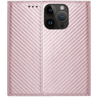 Preklopni etui s uzorkom od karbonskih vlakana za iPhone 13 Pro - ružičasto-zlatna