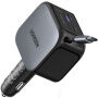 UGREEN EC604 komplet auto punjača s portovima 2x USB-C / USB-A i izvlačnog USB-C Kabel - 145W - 70 cm - siva