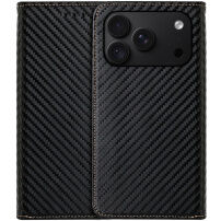 Preklopna Futrola s uzorkom karbonskih vlakana za iPhone 17 Pro / 18 Pro - crna