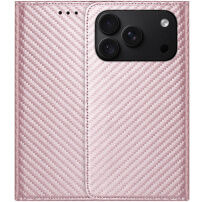 Preklopna futrola s uzorkom karbonskih vlakana za iPhone 17 Pro / 18 Pro - ružičasta