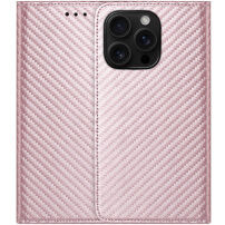 Preklopna Futrola s uzorkom karbonskih vlakana za iPhone 15 Pro - ružičasta
