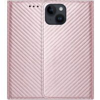 Preklopna futrola s uzorkom karbonskih vlakana za iPhone 15 - ružičasta