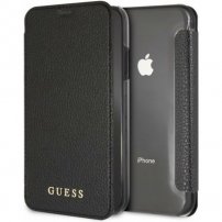 Guess Iridescent Book kožna flip futrola za iPhone XR - crna